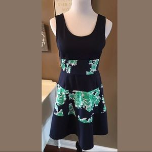 Covington Navy Floral Fitted Sheath Dress